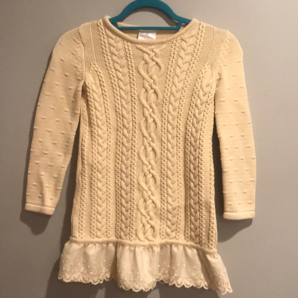 Hanna Andersson cable knit holiday Christmas sweater dress sz 120